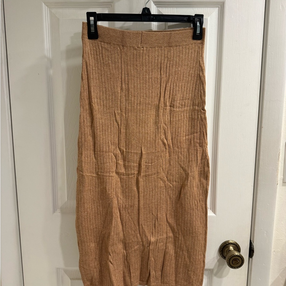 Free People Camel Ribbed Midi Skirt